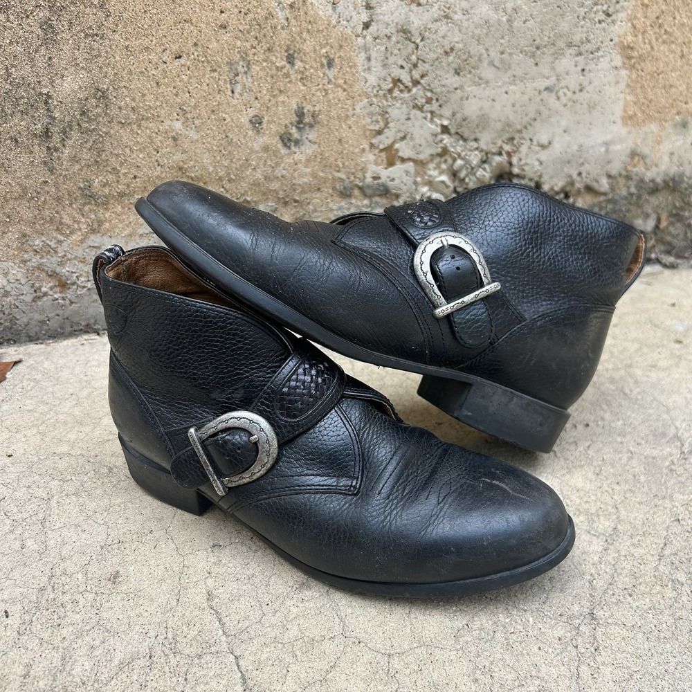 ARIAT Ankle Boots Womens 40 Buckle Strap Black Leather Western Concho